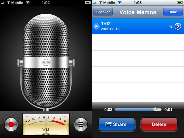 memo The memo app and its menu