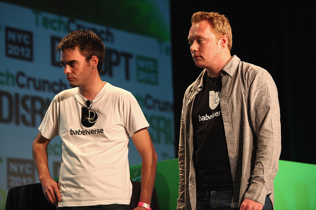 Babelverse founders Mayel de Borniol and Josef Dunne at TechCrunch Disrupt.