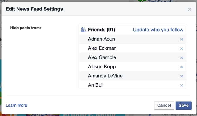 Facebook's low-utility News Feed Settings up until today