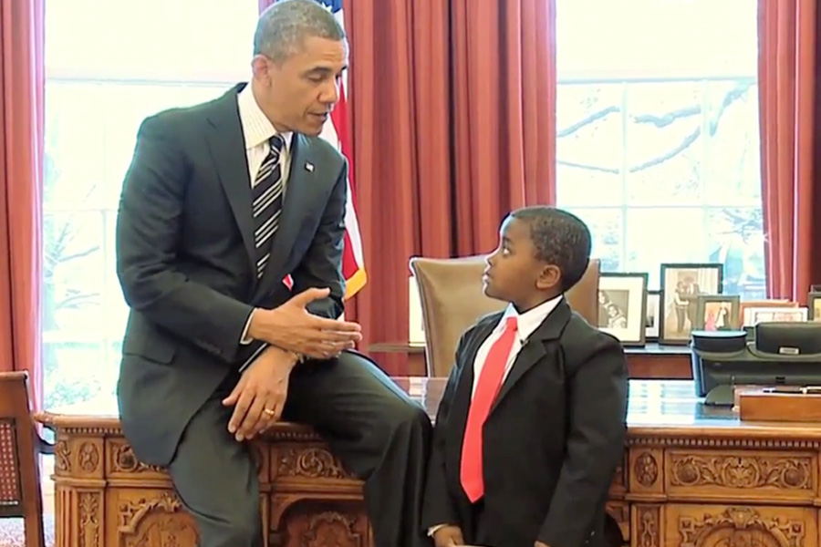 Kid President meeting actual President Obama.