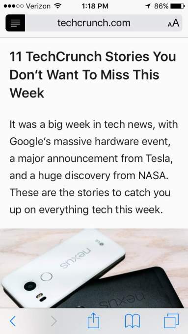 TechCrunch in Safari after
