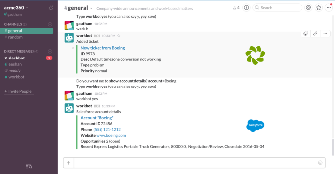 Workato inside Slack.