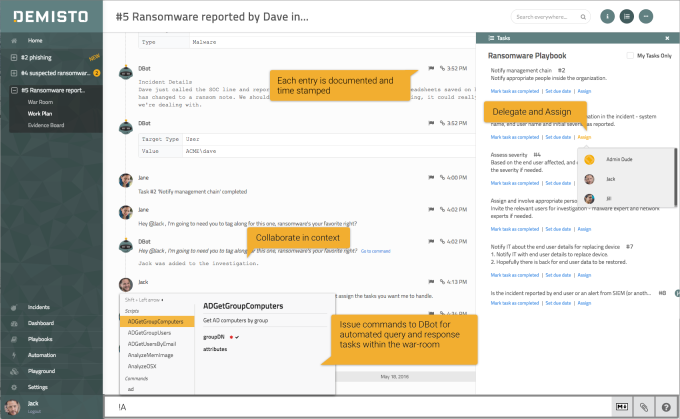Demisto chat interface.
