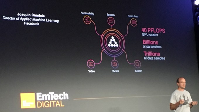 Facebook's Joaquin Candela presents on AI at the MIT Technology Review's Emtech Digital conference