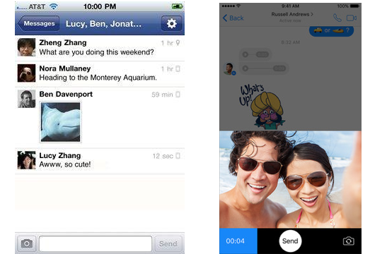 V1 of Messenger (left) vs its modern design (right)