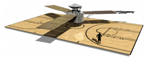Juno spacecraft size in relation to a basketball court / Image courtesy of NASA/JPL