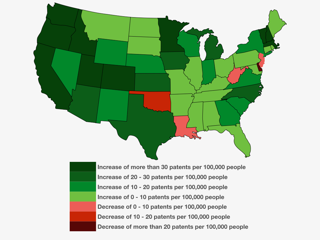 by John Mannes Patents Issued Per 100k 1968-2015