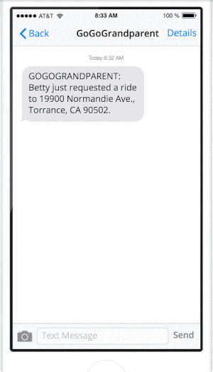The company can also send texts to loved ones with the status of riders.