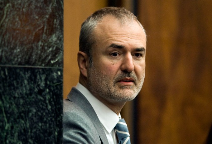 FILE - In this Wednesday, March 16, 2016, file photo, Gawker Media founder Nick Denton arrives in a courtroom in St. Petersburg, Fla. Spanish-language broadcaster Univision has bought Gawker Media in an auction for $135 million. That's according to a person familiar with the matter who asked not to be identified because the deal had not been formally announced. (AP Photo/Steve Nesius, Pool, File)