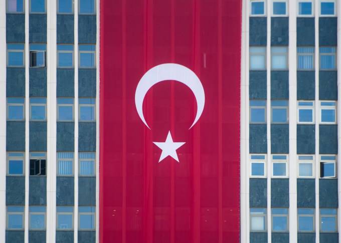 The Republic of Turkey flag hangs on the side of a building as show of solidarity following a July 15 Coup. (DoD Photo by Navy Petty Officer 2nd Class Dominique A. Pineiro)