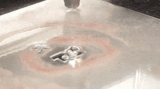 Cutting out the TechCrunch Unicorn from mirror glass took around seven minutes from beginning to end. In this picture: Sped up, so you don't have to sit and watch a water beam move for seven minutes. You're welcome.