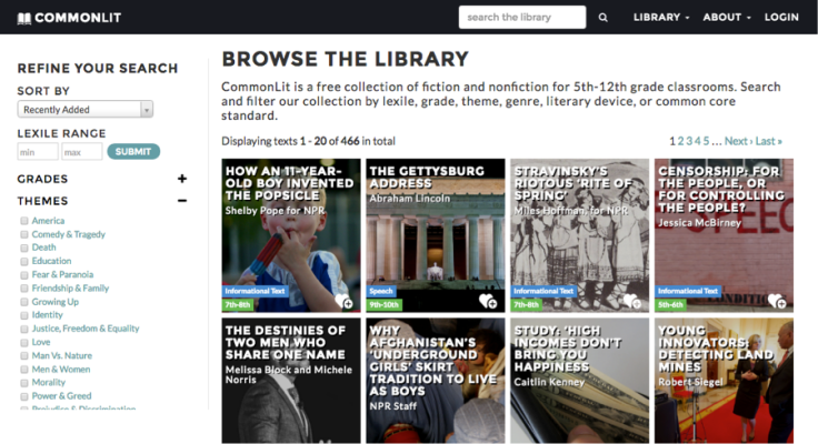 The CommonLit.org digital library.