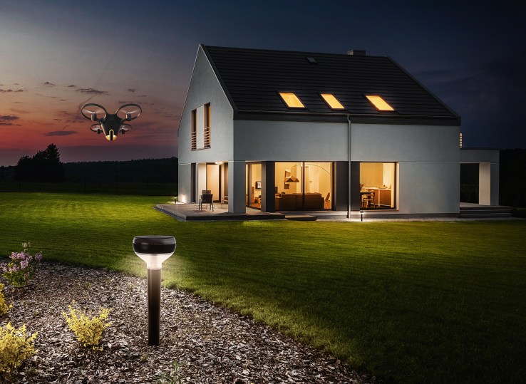 Rendering of the Sunflower System Flying Camera and Smart Lights.
