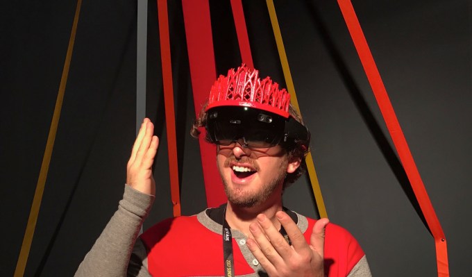 Your faithful author wearing the HoloLens in Heroes' custom-decorated set