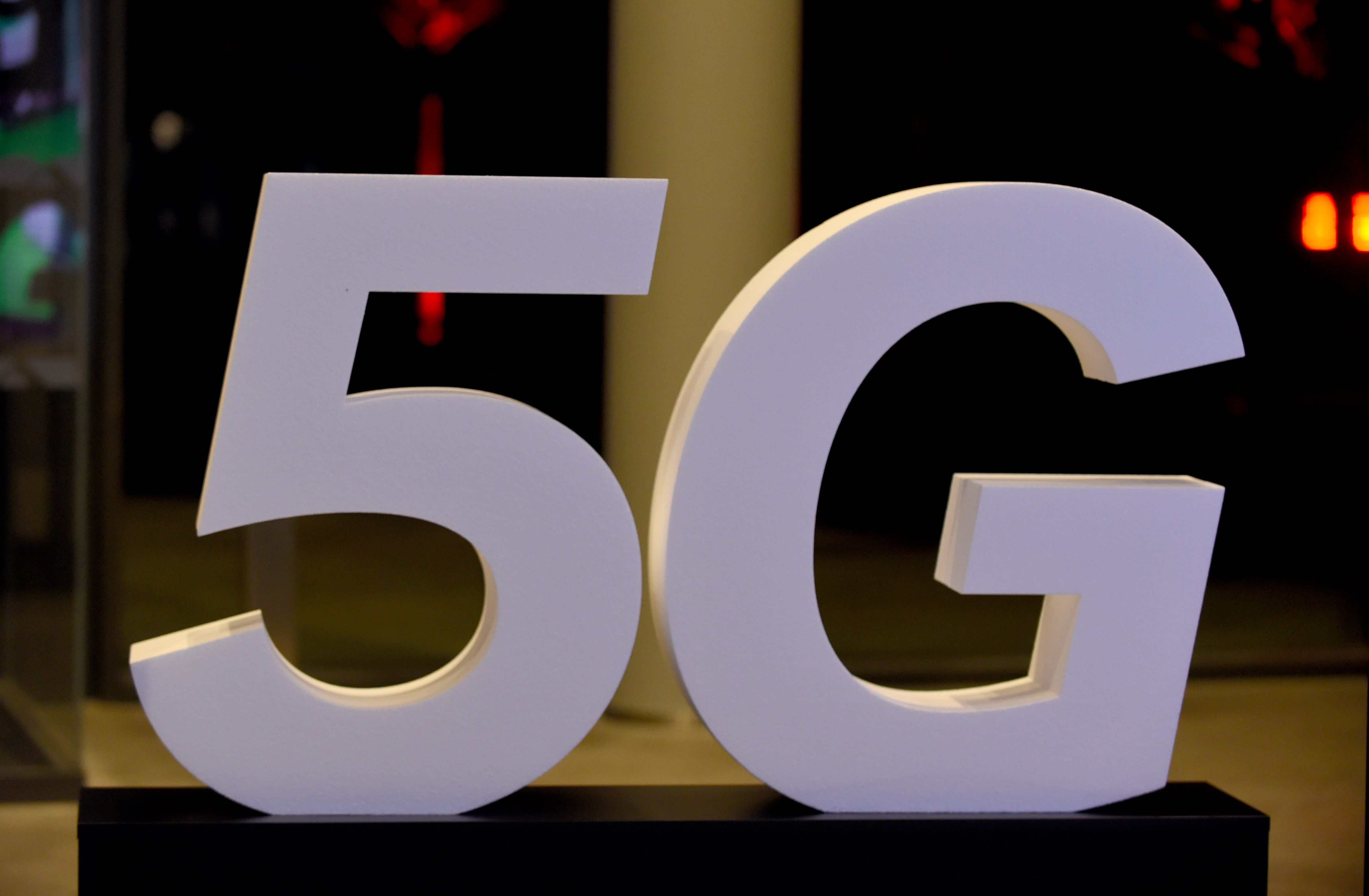 5g illustration taken during the inauguration of the Media group Altice' s Campus in Paris on October 9, 2018.
