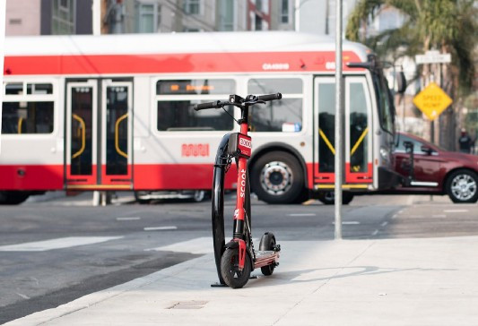 A Scoot scooter with the company's new locks in San Francisco. Photo via Scoot.
