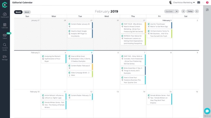 ClearVoice editorial calendar