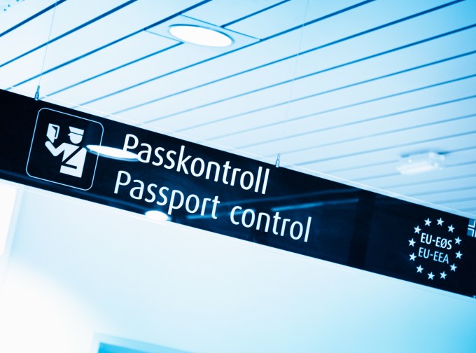 Passport control signs in airport