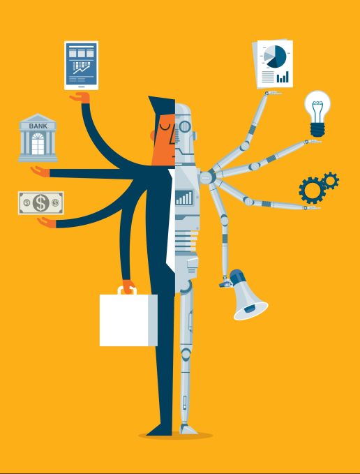 Replacing people with robots - Businessman