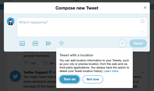 Twitter's location tagging feature for tweets on its website