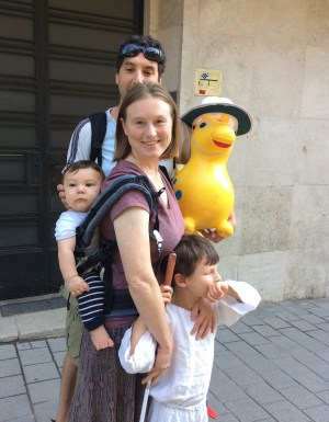 Dr. Cecily Morrison with her partner and two children, including her seven-year-old son who is holding his cane.