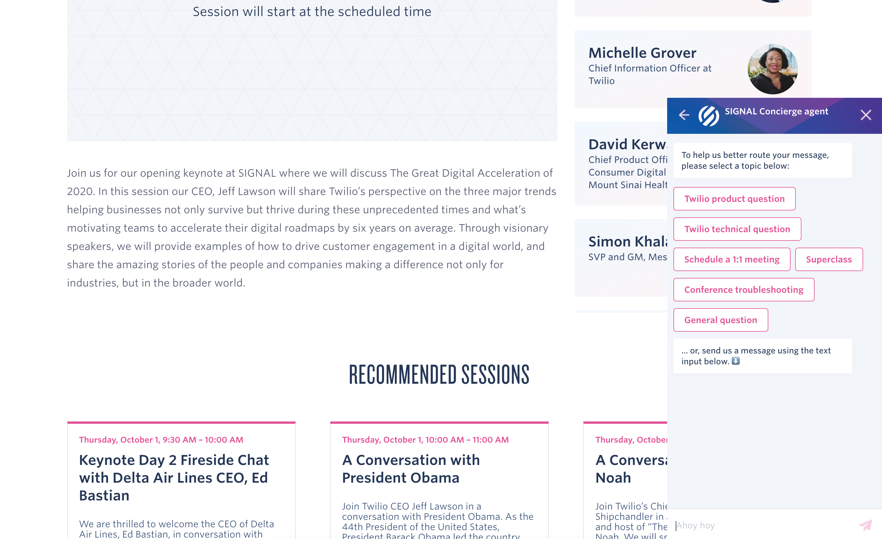 Signal Concierge Agent for virtual Twilio Signal Conference